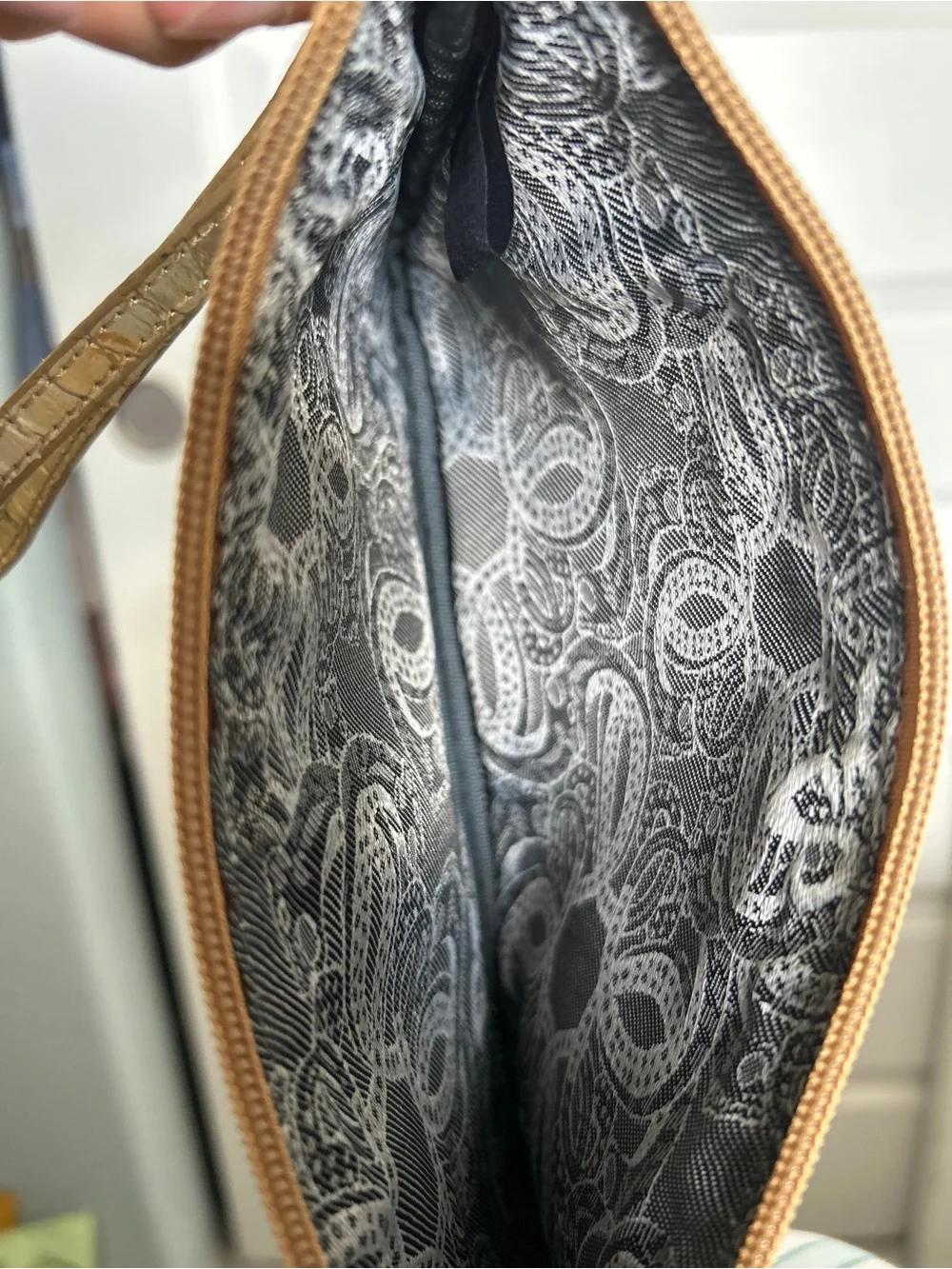 Sharif metallic snakeskin-embossed zip wristlet
